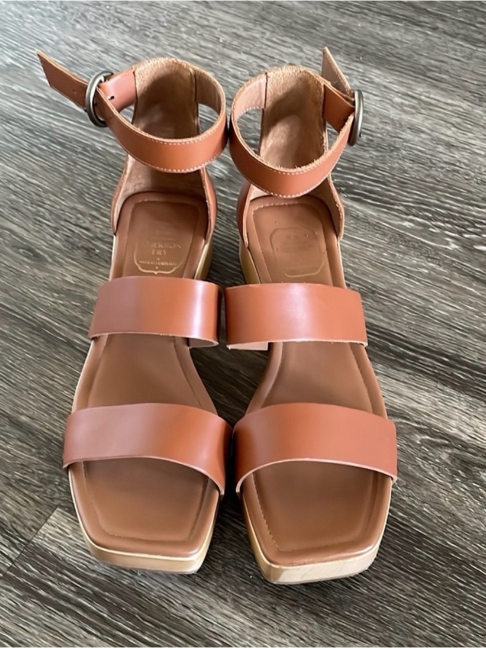 Emerson Fry Clog Low Sandal Women's Size 11 Cognac Leather Ankle Strap Platform